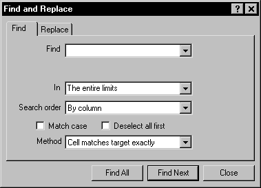 Find page of Find and Replace Dialog