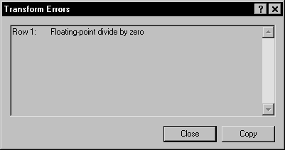 Transform Errors Dialog